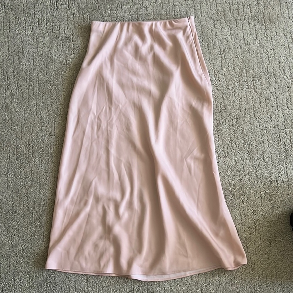 Forever 21 Pink Midi Satin Skirt with Zipper